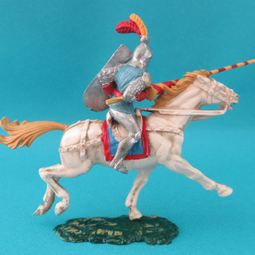 Chevalier jouteur sur cheval Elastolin (7 cm).